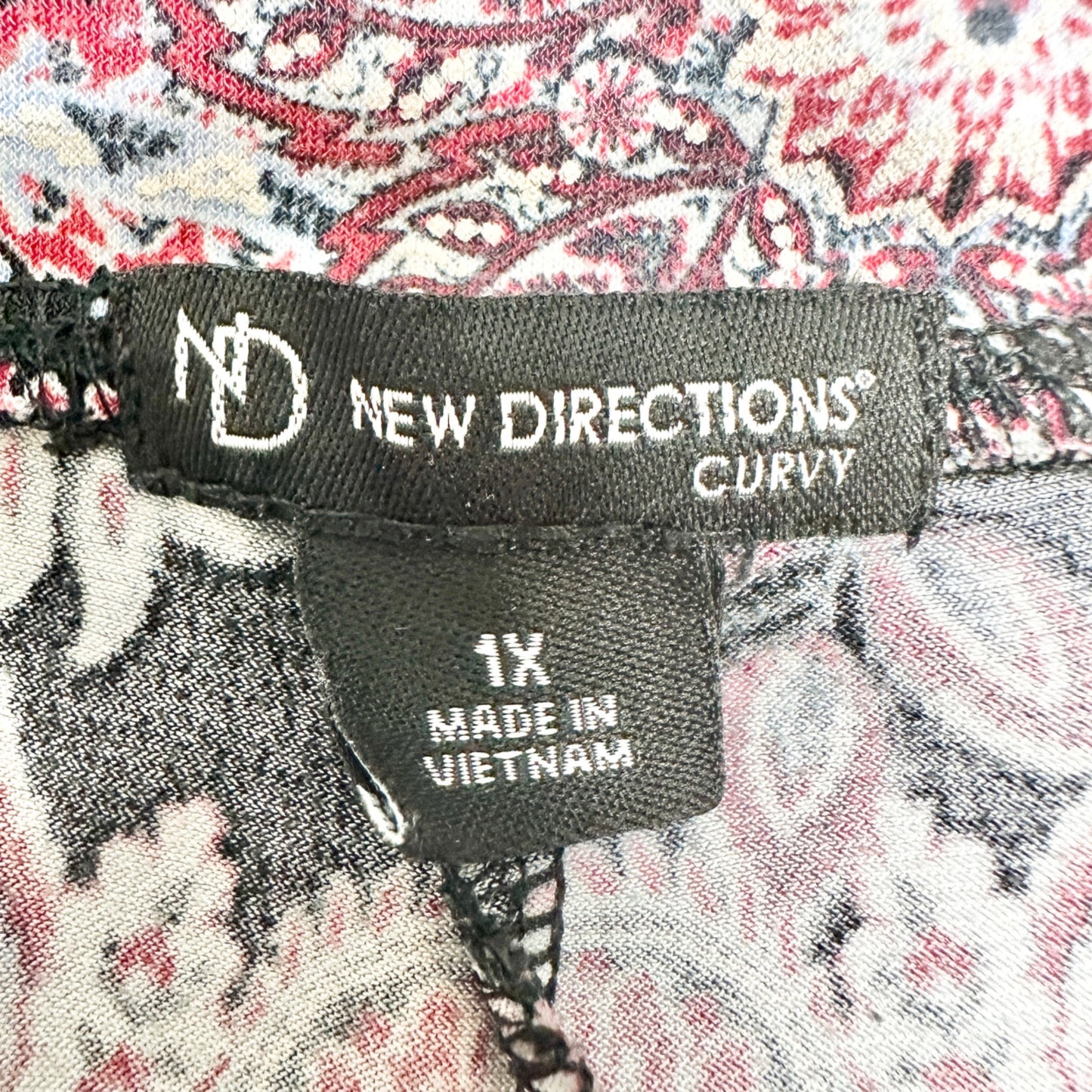 New Directions Curvy Pants Womens 1X Black Red Paisley Print Pull-On Poly Blend