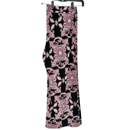 New Directions Curvy Pants Womens 1X Black Red Paisley Print Pull-On Poly Blend