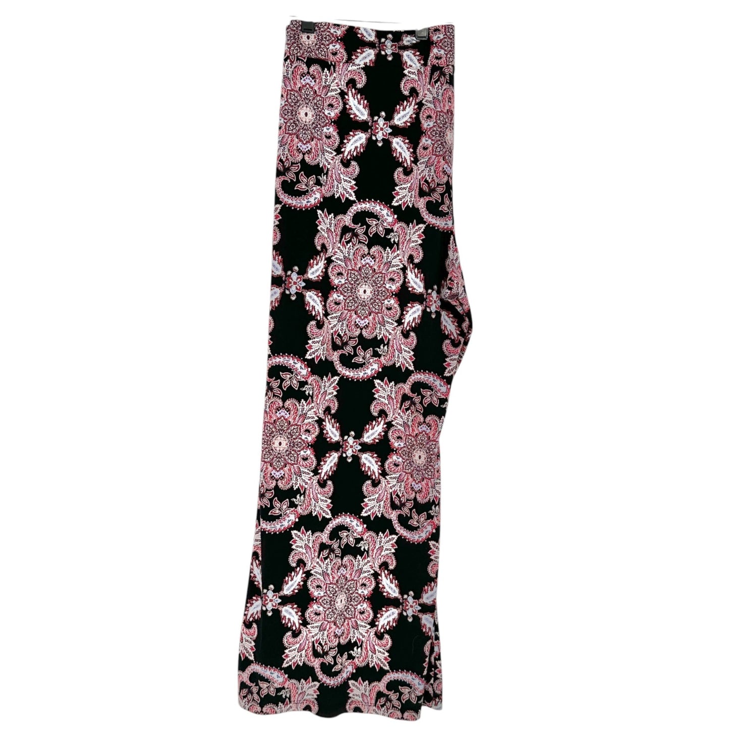 New Directions Curvy Pants Womens 1X Black Red Paisley Print Pull-On Poly Blend