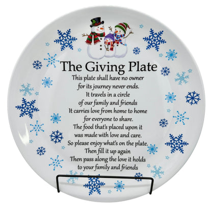 The Giving Plate 12" Round Snowy Snowman Design Melamine Dishwasher Safe Not Microwave Safe