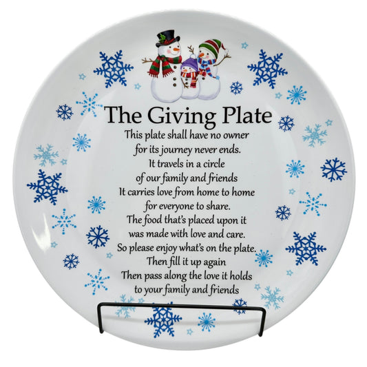 The Giving Plate 12" Round Snowy Snowman Design Melamine Dishwasher Safe Not Microwave Safe