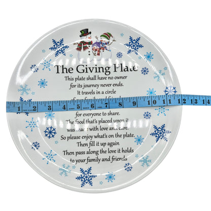 The Giving Plate 12" Round Snowy Snowman Design Melamine Dishwasher Safe Not Microwave Safe