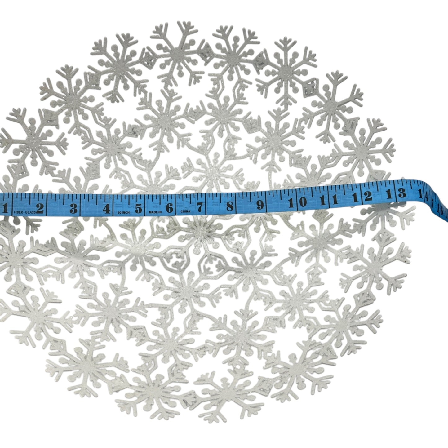 Snowflake Cutout Bowl White With White Garland and Blue White Ornaments Set