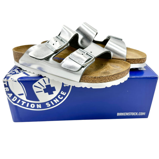 Birkenstock Arizona BS Silver Womens Sandals Size 38 Narrow Fit Soft Footbed 7US