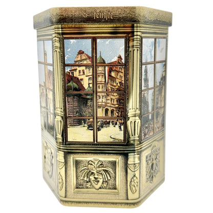 Vtg Elisen-Lebkuchen Gingerbread Tin Box 400g Hexagonal Design E. Otto Schmidt