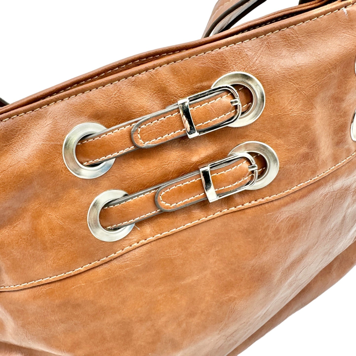 Sag Harbor Handbag Brown Faux Leather Interior Pockets Metal Accents