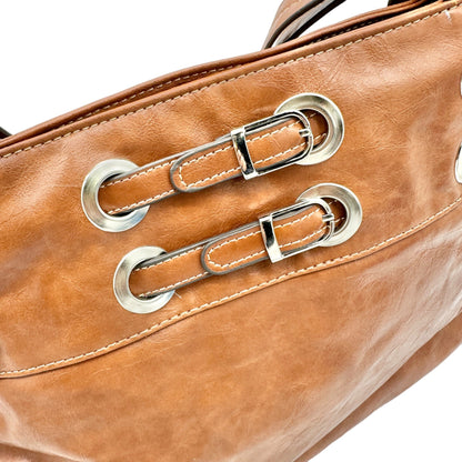 Sag Harbor Handbag Brown Faux Leather Interior Pockets Metal Accents
