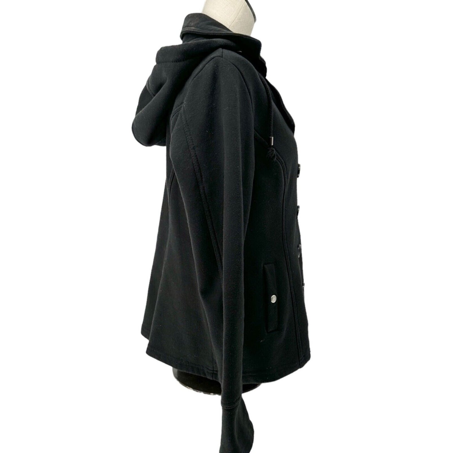 Sebby Hooded Peacoat Women's XL Black Long Sleeve Collar Button Closure Pockets