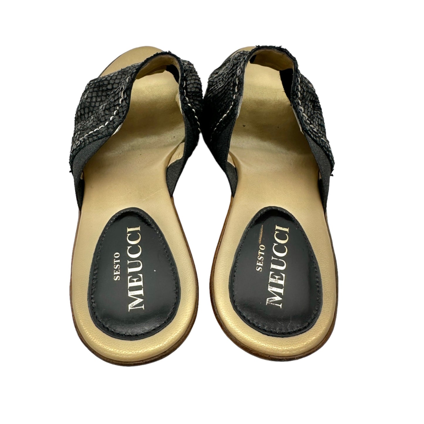 Sesto Meucci 8.5N Nu-Buck Leather Mule Slide Sandal Black 3in Heel