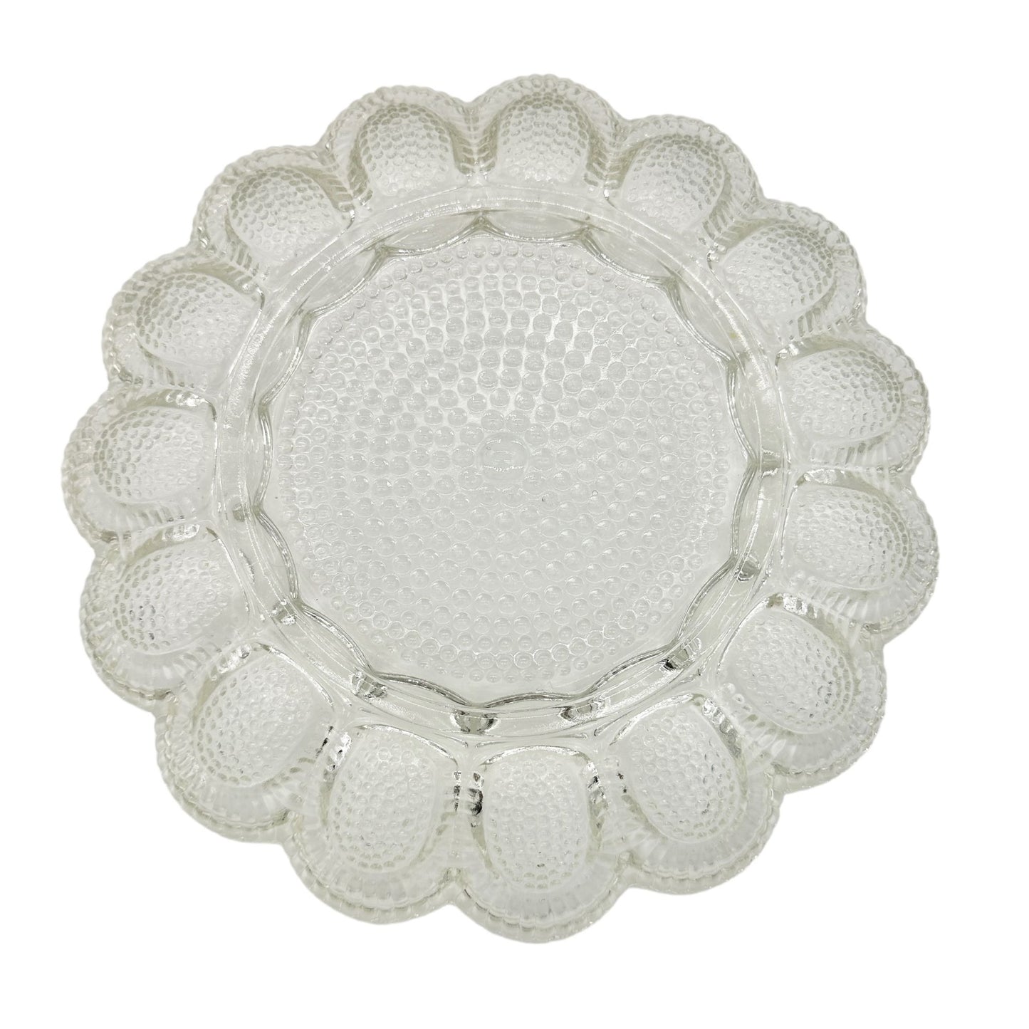 Deviled Eggs Plate Clear Glass Dimpled Holds 15 Eggs 11" Round