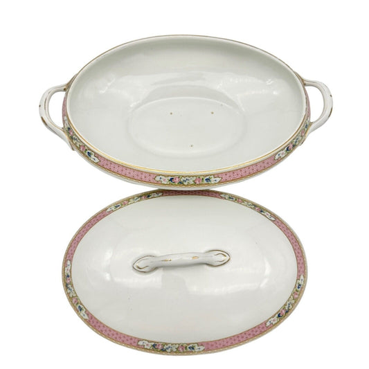 Myott Son & Co Soup Bowl Lid 12 x 7.5 Cream Pink Floral Imperial Semi Porcelain