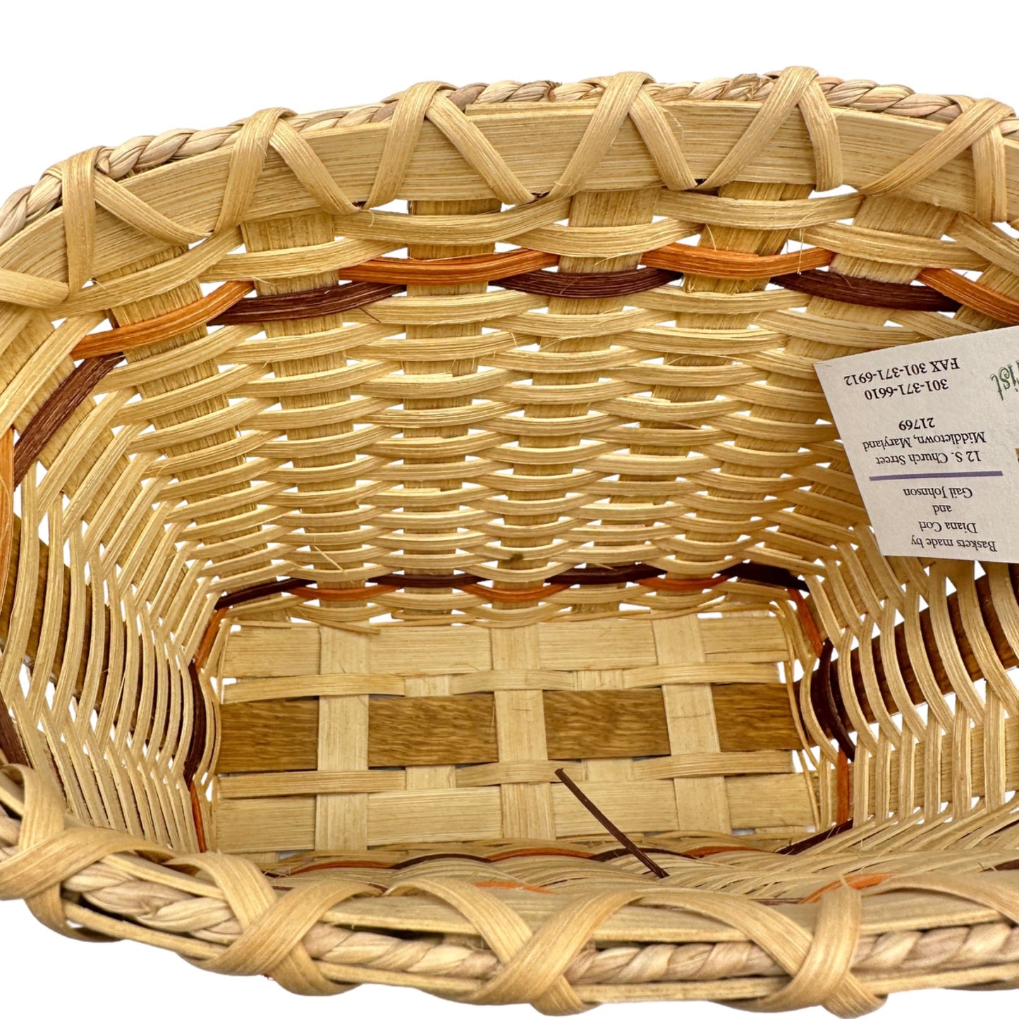 Handmade Basket Falling Leaves Oval Shaped with Handle and Leaves Decoration on Front