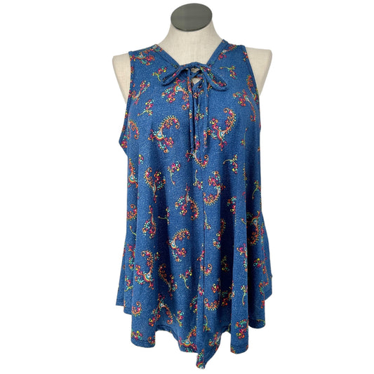 C'est La Vie Top Womens 2X Blue Sleeveless Paisley Print Lace-Up Neckline NWT