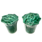 Leafy Vegetable Salt and Pepper Shakers Green Textured Ceramic Leaf Design 2”H
