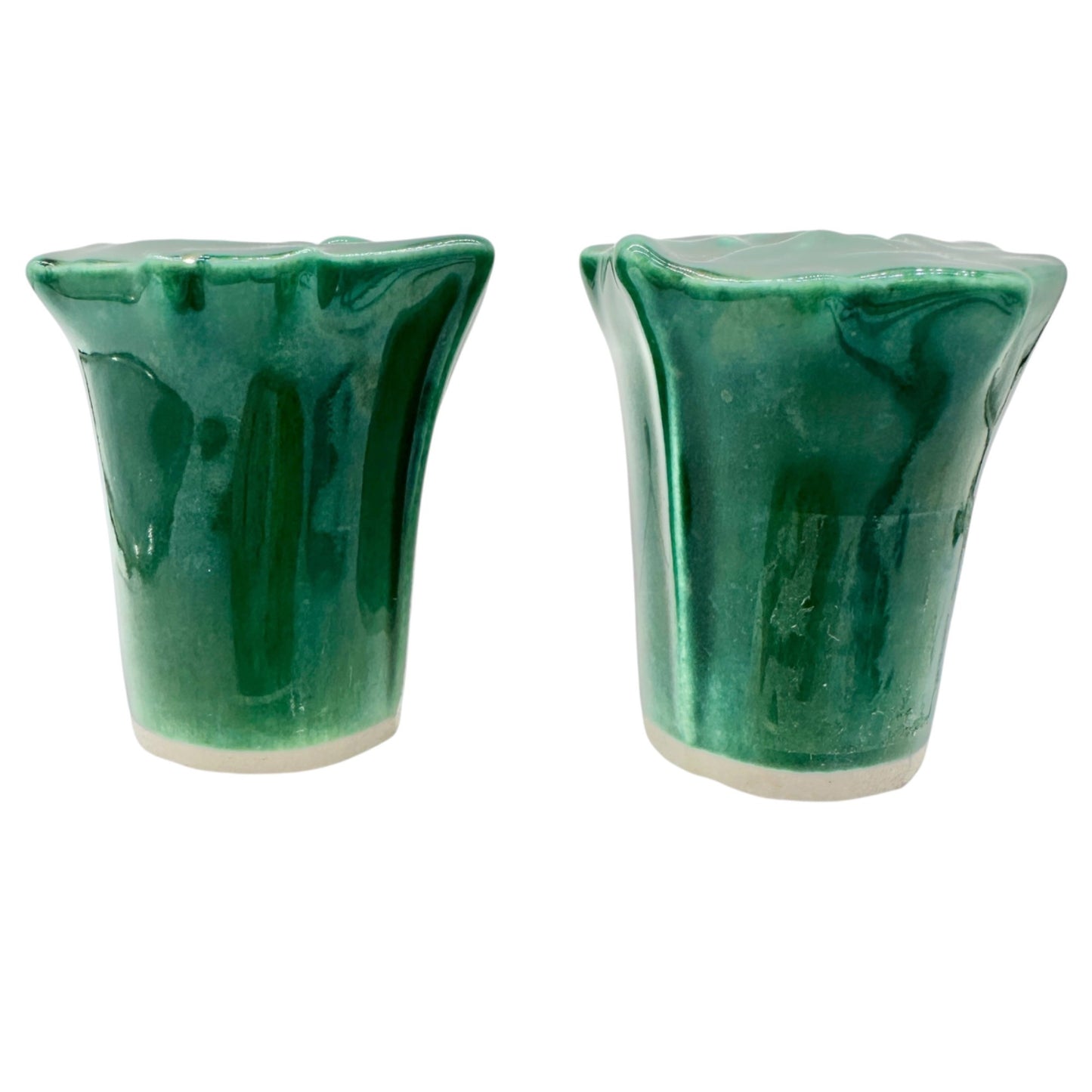 Leafy Vegetable Salt and Pepper Shakers Green Textured Ceramic Leaf Design 2”H