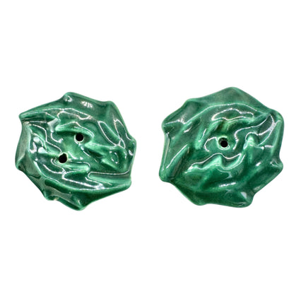 Leafy Vegetable Salt and Pepper Shakers Green Textured Ceramic Leaf Design 2”H