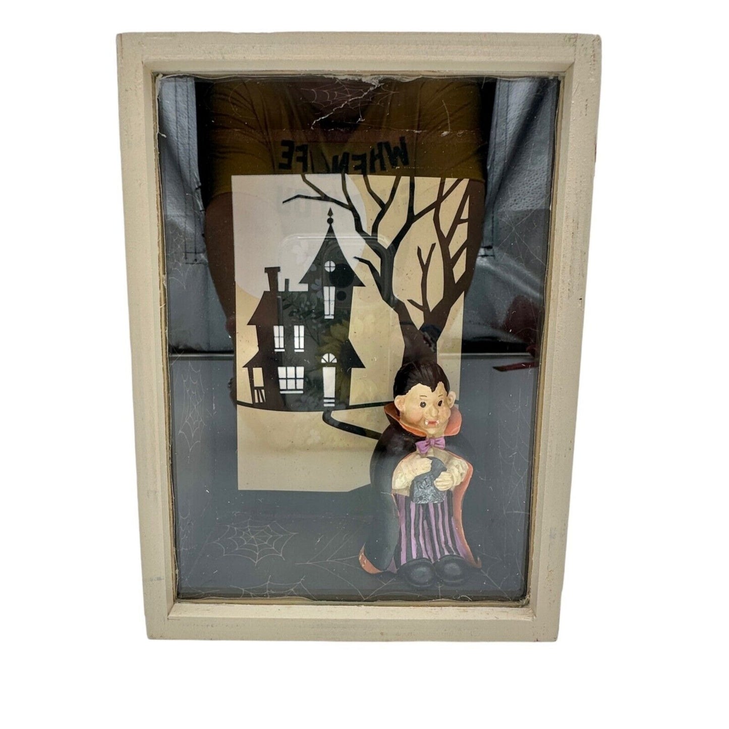 Halloween Handmade Shadow Box 7.5 x 5.5 x 3 in Beige Black Dracula Vampire