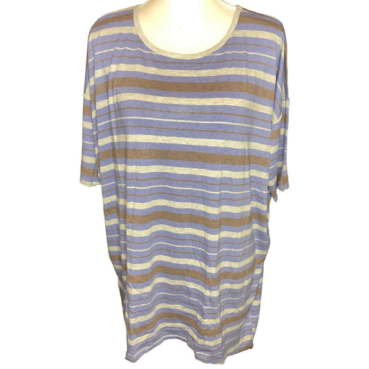 LuLaRoe RETIRED Irma Women's Large Gray & Blue Stripes mid-length sleeves NWT