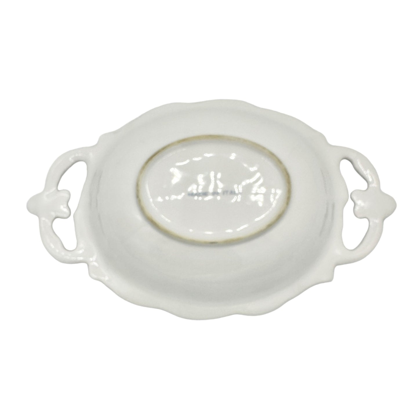 Serving Bowl with Handles 13x8 Ceramic White Patterned Italy EUC