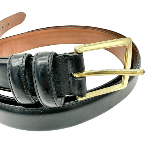 Davis Bros Belt Leather Black Glazed Cowhide With Gold Buckle Mens 135/54