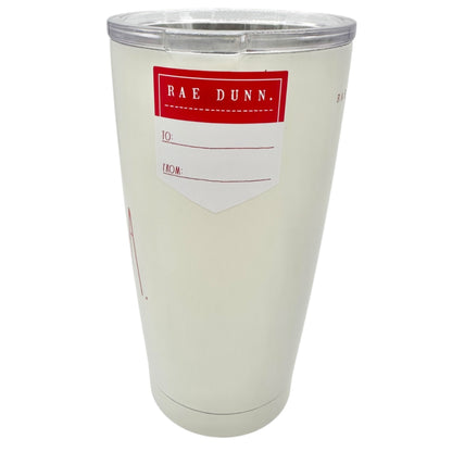 Rae Dunn FA LA LA 17 Oz Stainless Steel Tumbler With Lid Double Walled White Red