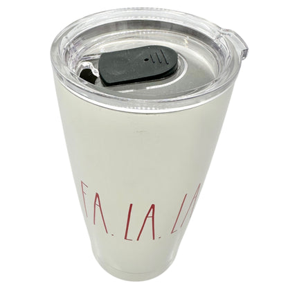 Rae Dunn FA LA LA 17 Oz Stainless Steel Tumbler With Lid Double Walled White Red