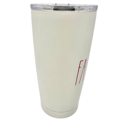 Rae Dunn FA LA LA 17 Oz Stainless Steel Tumbler With Lid Double Walled White Red