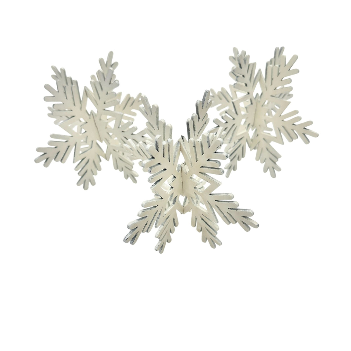 Set of 3 Wooden Cut-Out Snowflakes 6 inch White Assembly Required