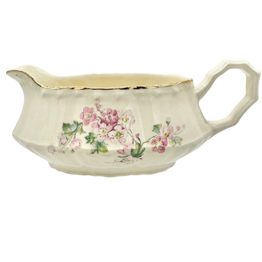 Vintage Crooksville China Co Floral Creamer Gravy Boat Made In USA Ecru Pink