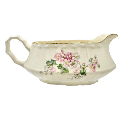 Vintage Crooksville China Co Floral Creamer Gravy Boat Made In USA Ecru Pink