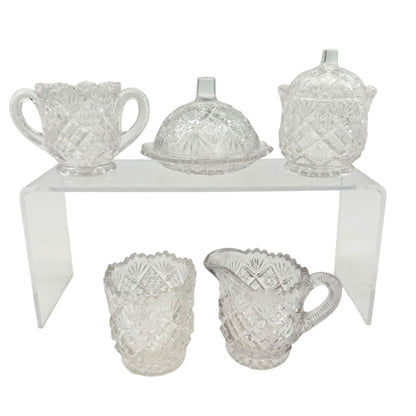 Thumbelina Flattened Diamond 5 Pc Childrens Tableware Set Vintage EAPG Glassware