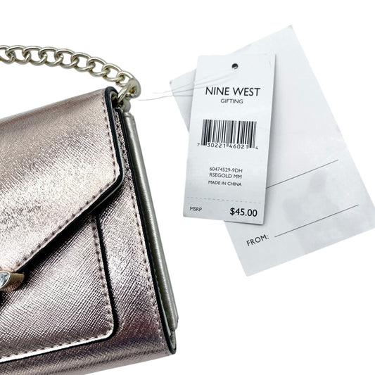 Nine West Metallic Crossbody Bag With Chain Strap & Jewel Detail NWT