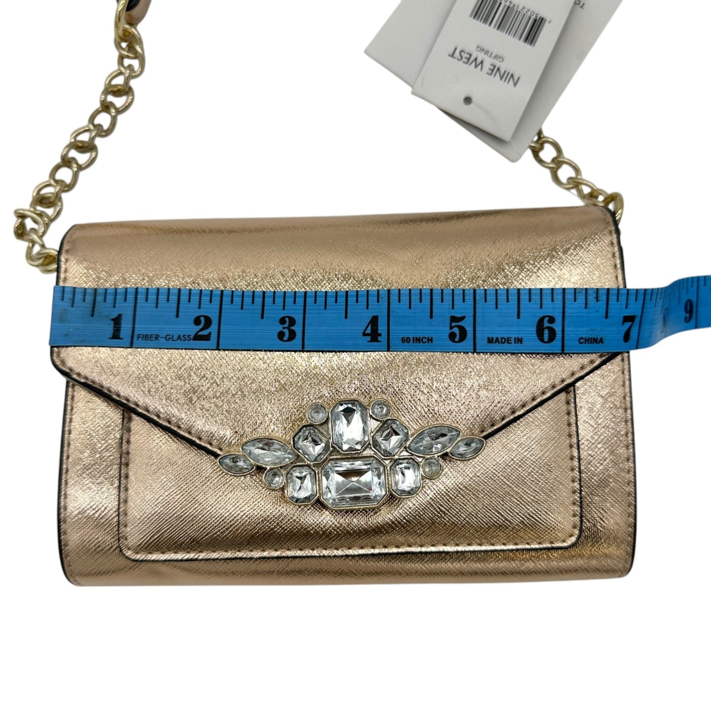 Nine West Metallic Crossbody Bag With Chain Strap & Jewel Detail NWT