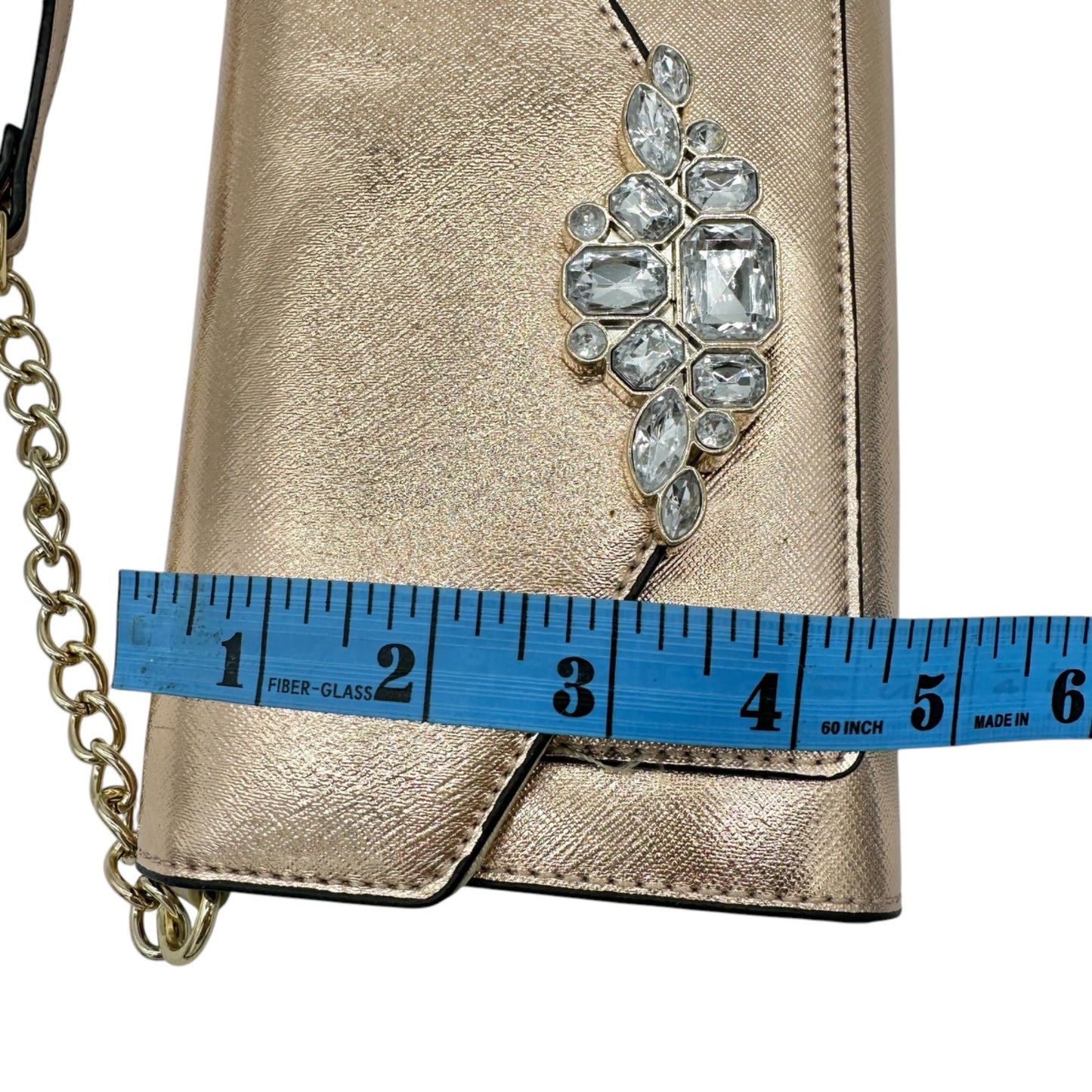 Nine West Metallic Crossbody Bag With Chain Strap & Jewel Detail NWT