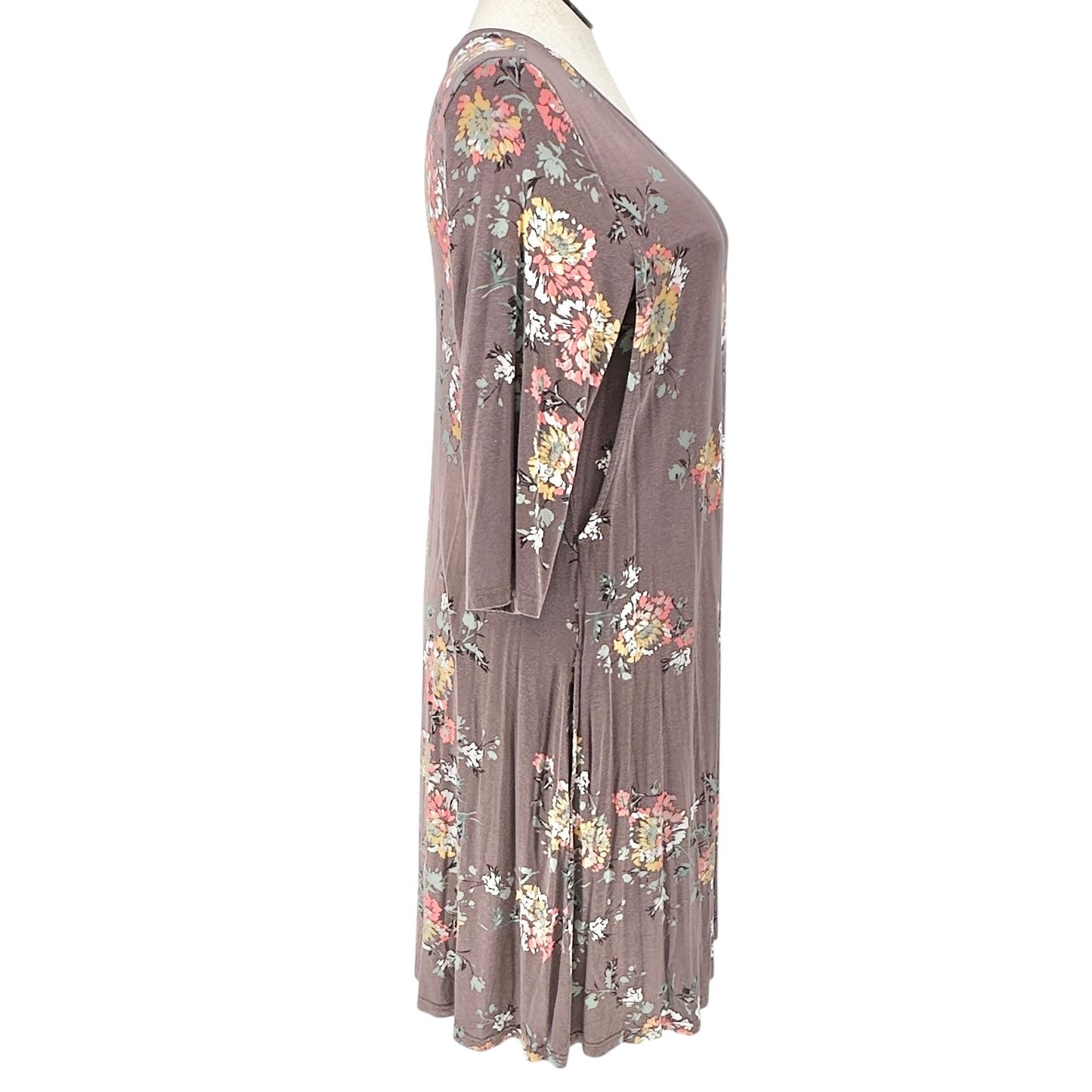 Latched Mama Dress Womens 1X Brown Multicolor 3/4 Sleeves Pockets Soft Stretchy