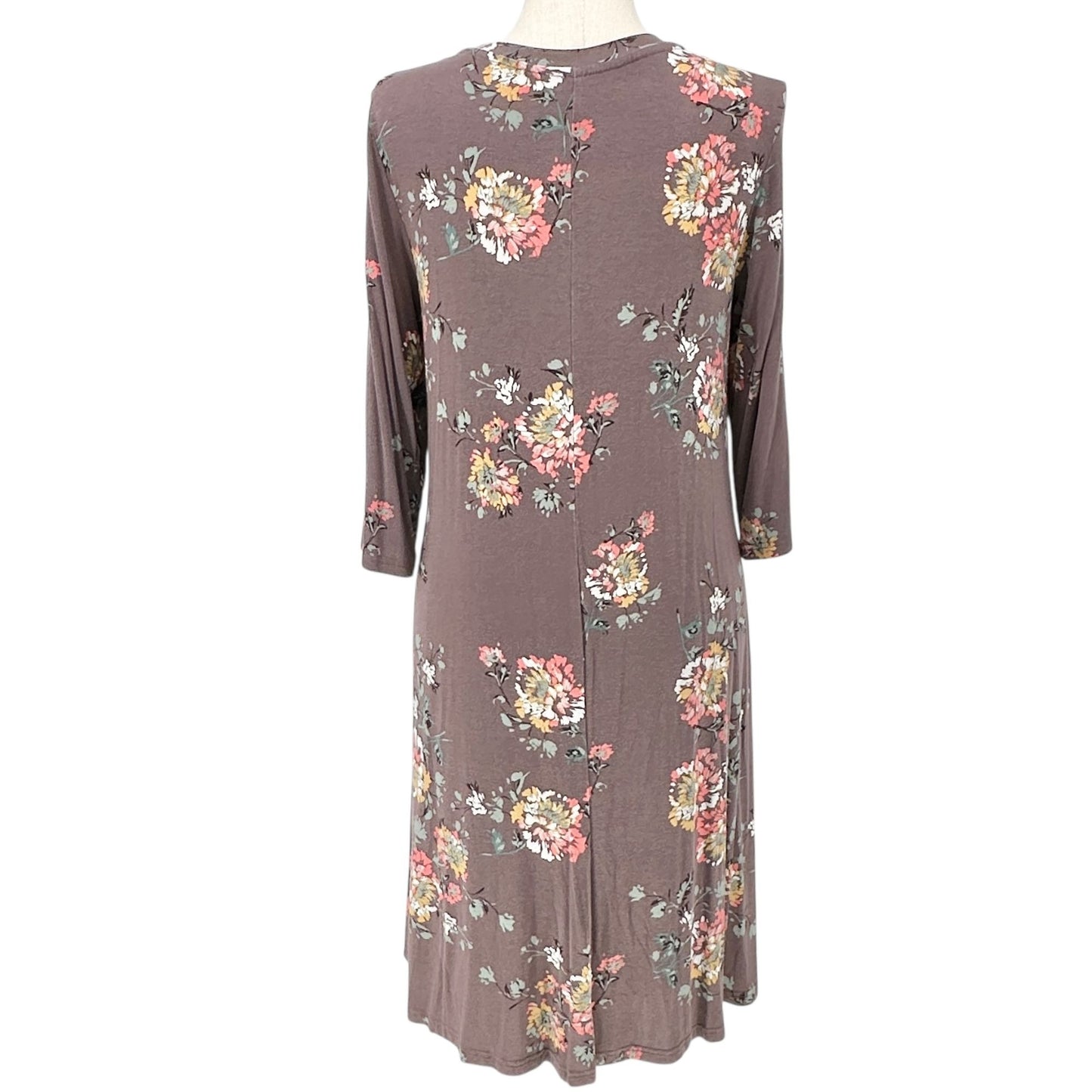 Latched Mama Dress Womens 1X Brown Multicolor 3/4 Sleeves Pockets Soft Stretchy
