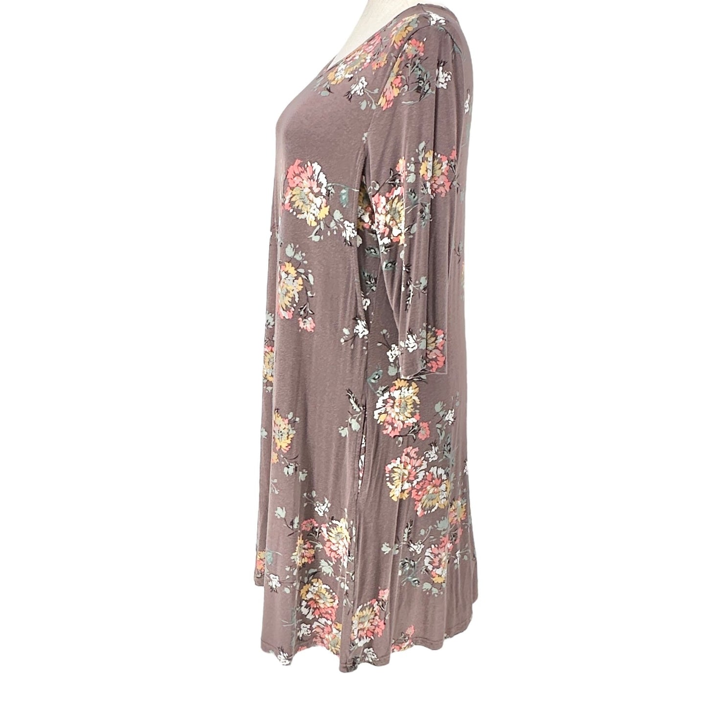 Latched Mama Dress Womens 1X Brown Multicolor 3/4 Sleeves Pockets Soft Stretchy