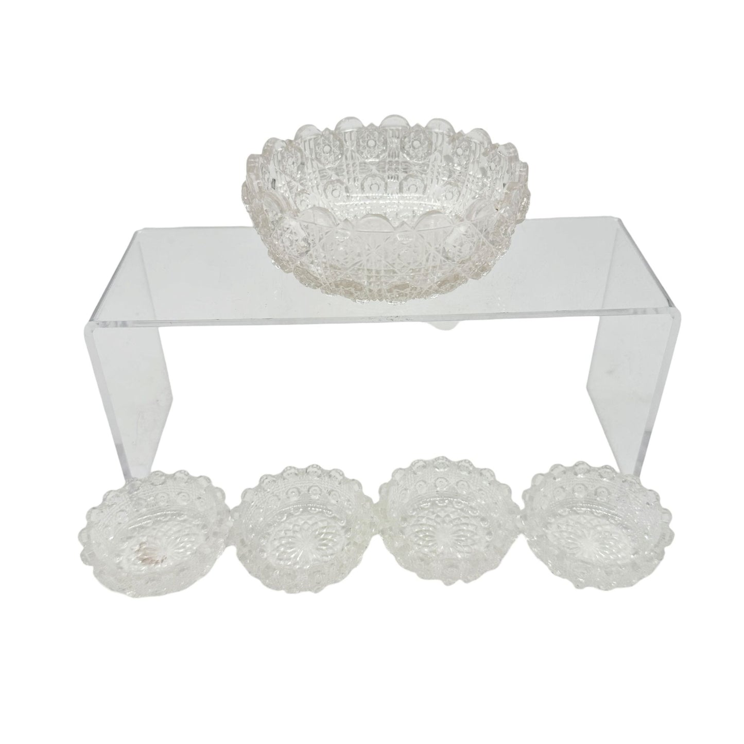 Crystal Jewel B-8 CnCL Childrens Lacy Daisy Table Bowl Set Of 5 Clear Glass