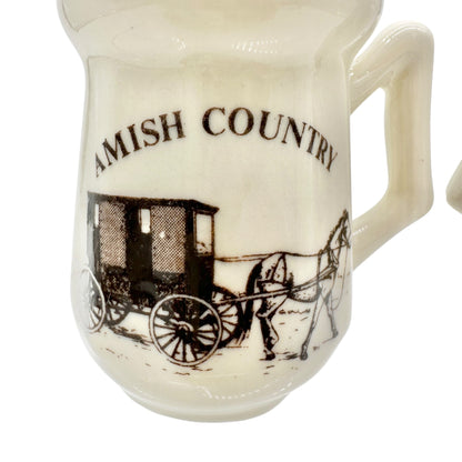 Vtg Amish Country Mug-Style Salt and Pepper Shakers Horse-Drawn Carriage Lipco