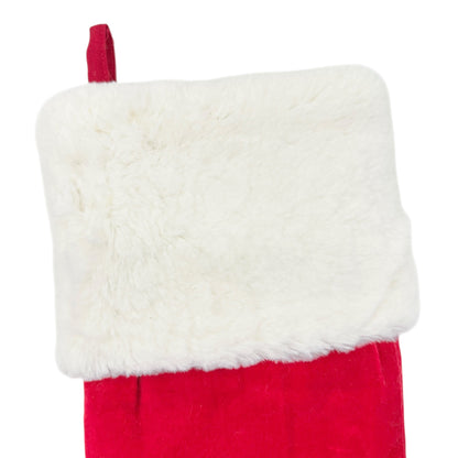 Max Studio Home Christmas Stocking Red Velvet Bead Reindeer Faux Fur White Cuff