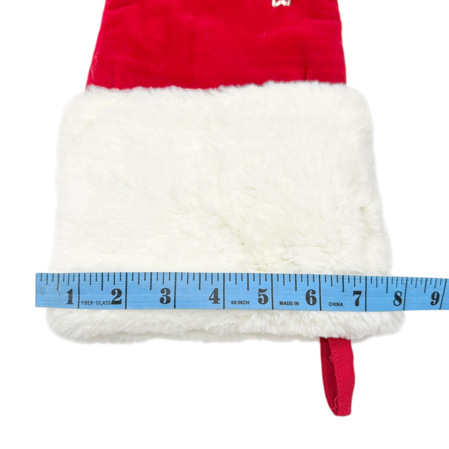 Max Studio Home Christmas Stocking Red Velvet Bead Reindeer Faux Fur White Cuff