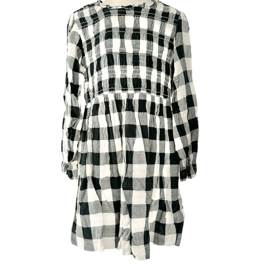 Hanna Andersson Dress Girls 5 Black White Plaid Long Sleeve Lined Viscose Rayon