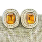 Vintage Clip On Earrings Amber Stone Silver Tone Trim Elegant Twist Design 1 in
