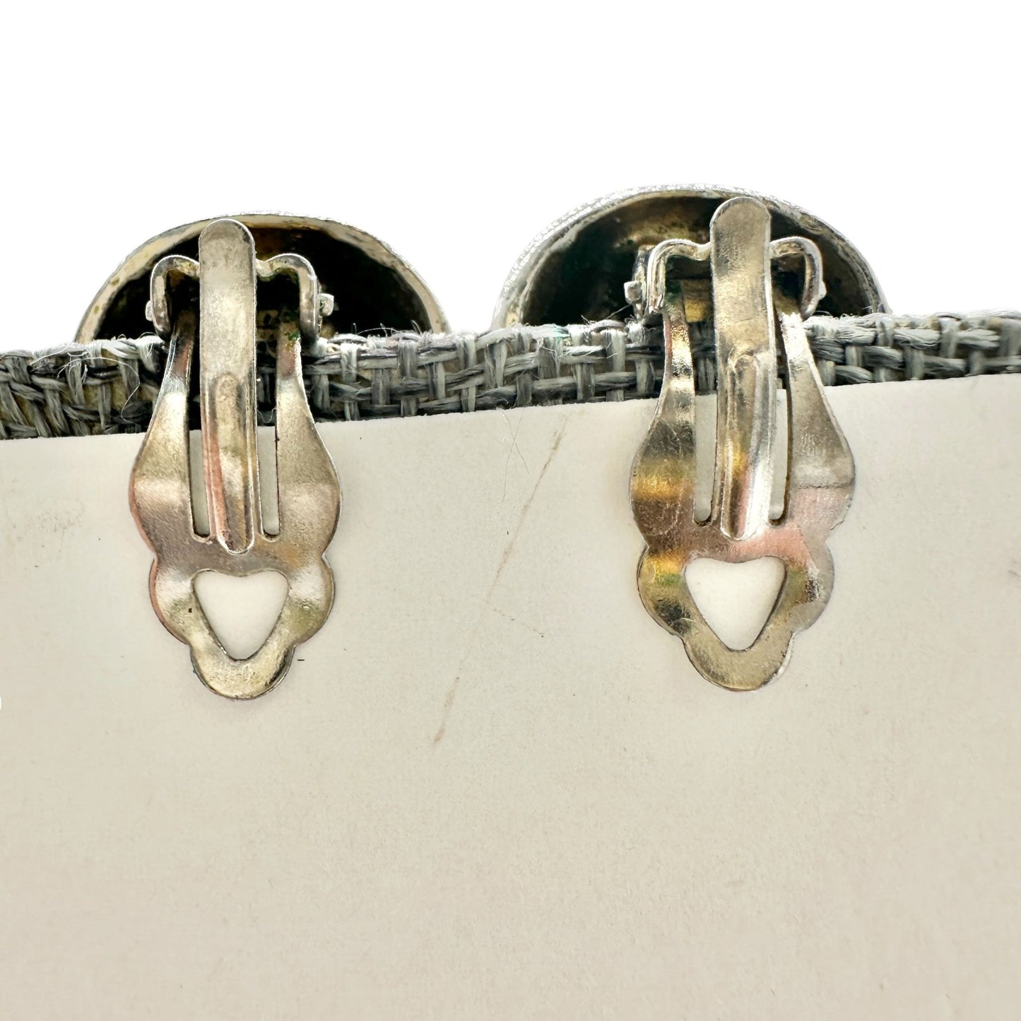 Vintage Clip On Earrings Amber Stone Silver Tone Trim Elegant Twist Design 1 in