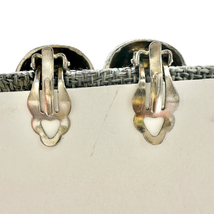Vintage Clip On Earrings Amber Stone Silver Tone Trim Elegant Twist Design 1 in