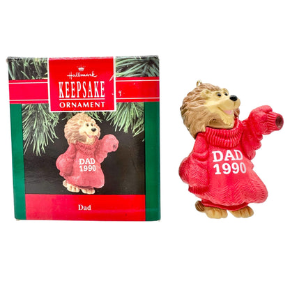 Hallmark Keepsake Ornament Dad 1990 Handcrafted Lion In Red Sweater Vintage