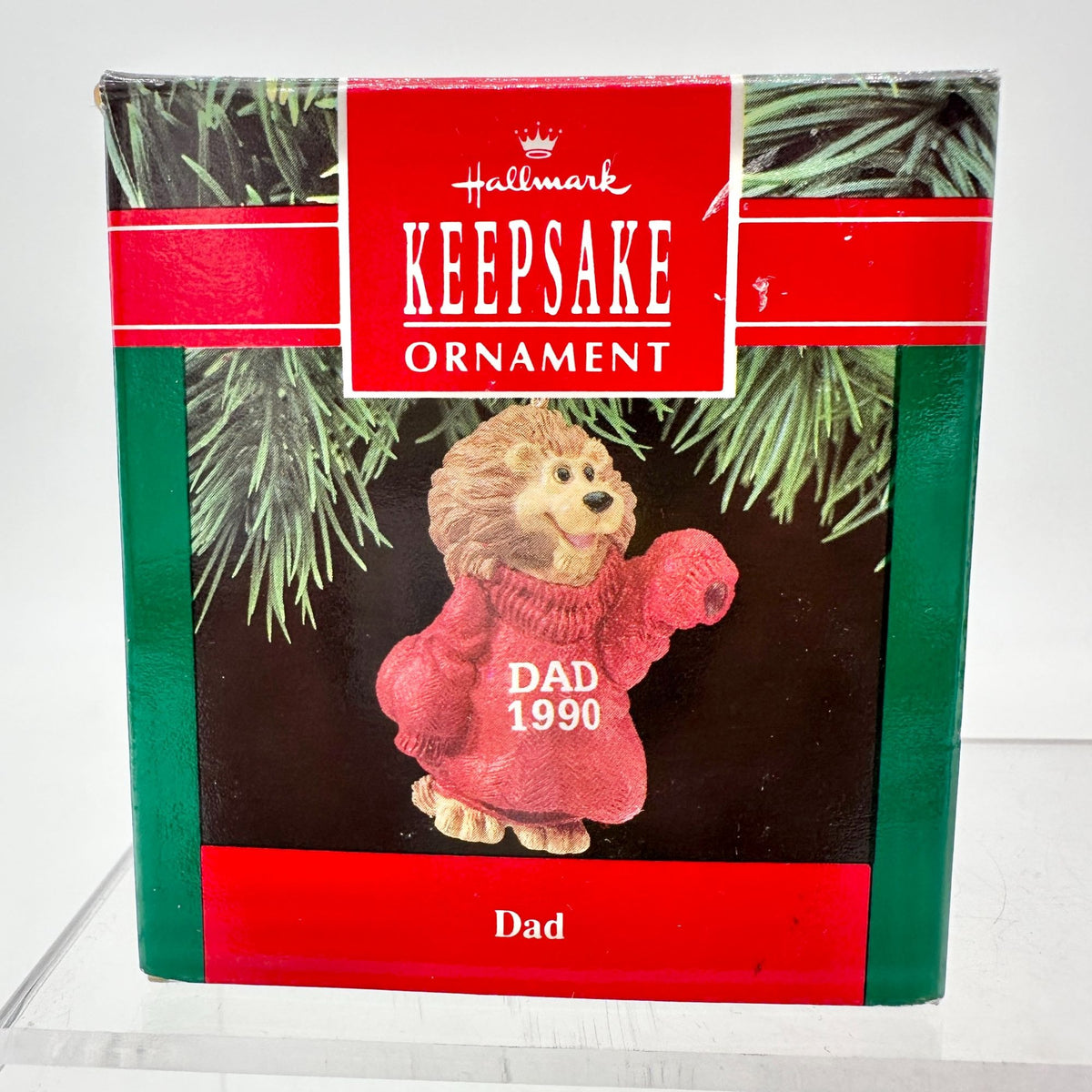 Hallmark Keepsake Ornament Dad 1990 Handcrafted Lion In Red Sweater Vintage