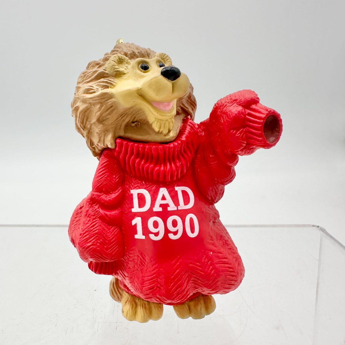 Hallmark Keepsake Ornament Dad 1990 Handcrafted Lion In Red Sweater Vintage