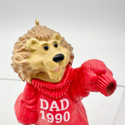 Hallmark Keepsake Ornament Dad 1990 Handcrafted Lion In Red Sweater Vintage