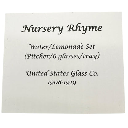 Nursery Rhyme 7pc Set Childrens Tableware Pitcher 6 Glasses US Glass Co 1908-19